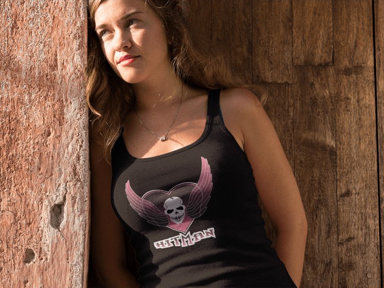 Load image into Gallery viewer, The Hitman Bret Hart Skull Wings Logo Womens Tank Top by EWS | Extreme Wrestling Shirts
