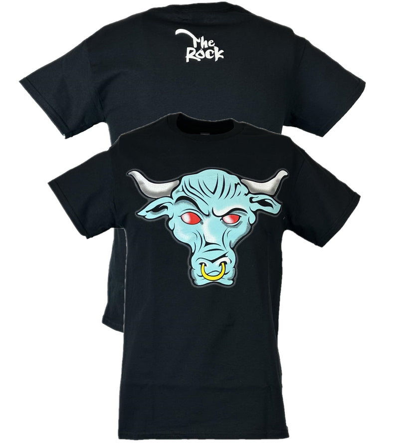 Load image into Gallery viewer, The Rock Blue Brahma Bull Logo Mens Black T-shirt Sports Mem, Cards &amp; Fan Shop &gt; Fan Apparel &amp; Souvenirs &gt; Wrestling by Hybrid Tees | Extreme Wrestling Shirts
