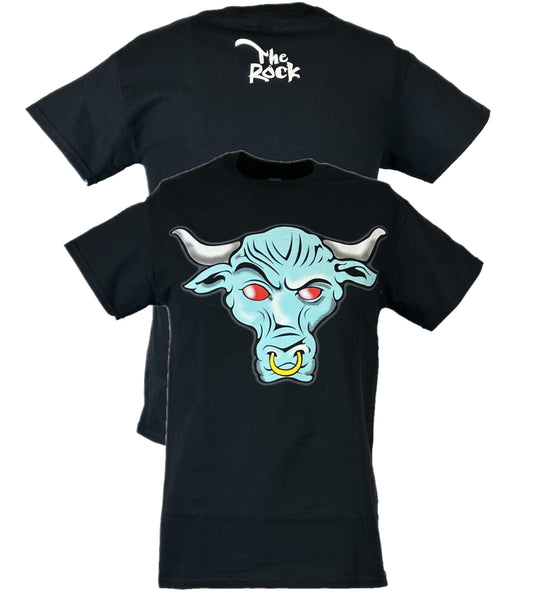 The Rock Blue Brahma Bull Logo Mens Black T-shirt Sports Mem, Cards & Fan Shop > Fan Apparel & Souvenirs > Wrestling by Hybrid Tees | Extreme Wrestling Shirts