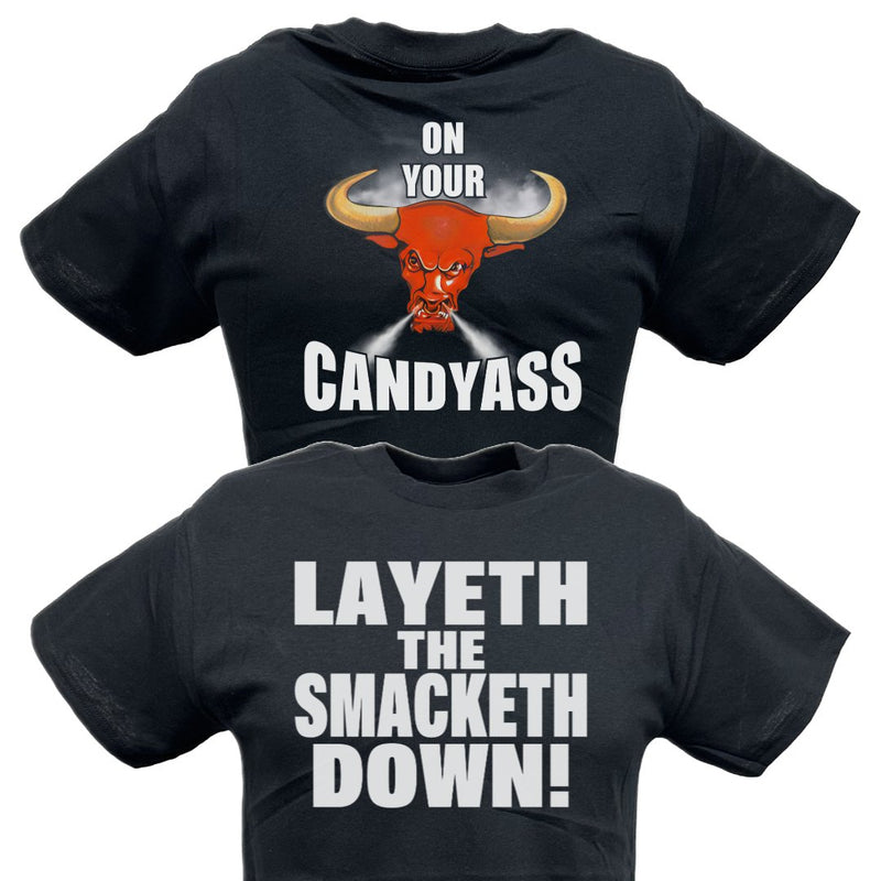 Load image into Gallery viewer, The Rock Layeth the Smacketh Down on Your Candyass Mens Black T-shirt Sports Mem, Cards &amp; Fan Shop &gt; Fan Apparel &amp; Souvenirs &gt; Wrestling by EWS | Extreme Wrestling Shirts
