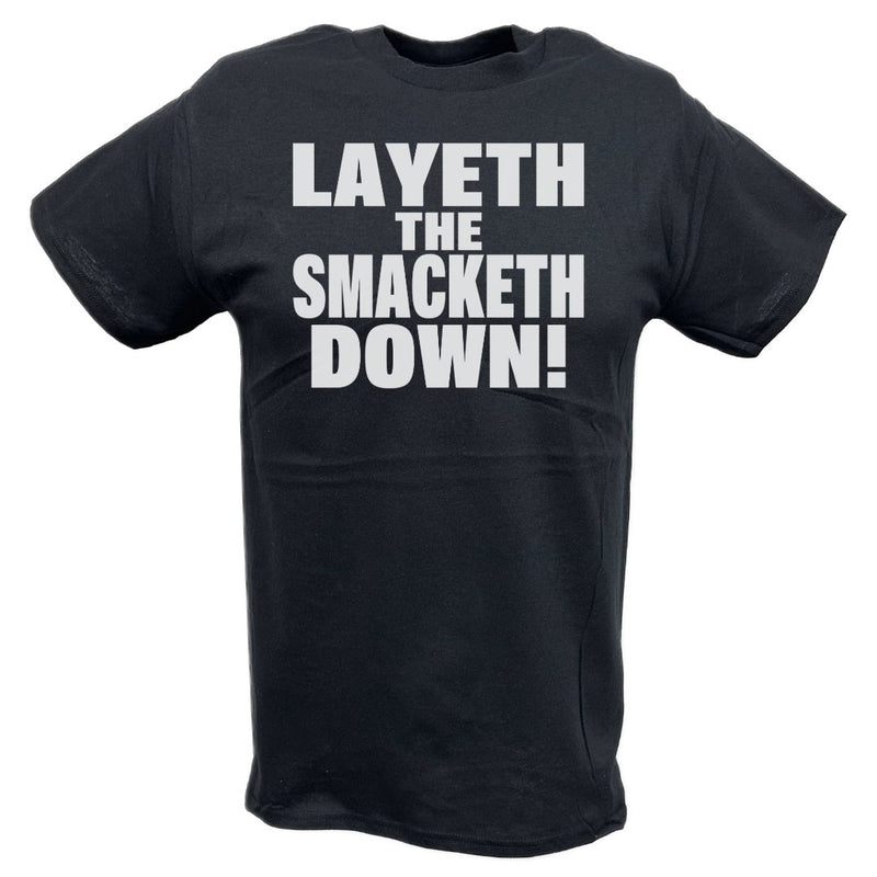 Load image into Gallery viewer, The Rock Layeth the Smacketh Down on Your Candyass Mens Black T-shirt Sports Mem, Cards &amp; Fan Shop &gt; Fan Apparel &amp; Souvenirs &gt; Wrestling by EWS | Extreme Wrestling Shirts
