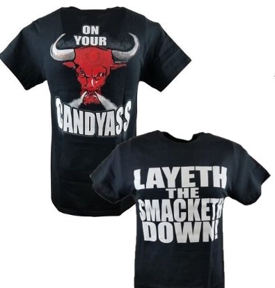 Load image into Gallery viewer, The Rock Layeth the Smacketh Down on Your Candyass Mens Black T-shirt Sports Mem, Cards &amp; Fan Shop &gt; Fan Apparel &amp; Souvenirs &gt; Wrestling by Hybrid Tees | Extreme Wrestling Shirts
