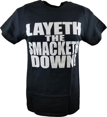 Load image into Gallery viewer, The Rock Layeth the Smacketh Down on Your Candyass Mens Black T-shirt Sports Mem, Cards &amp; Fan Shop &gt; Fan Apparel &amp; Souvenirs &gt; Wrestling by Hybrid Tees | Extreme Wrestling Shirts
