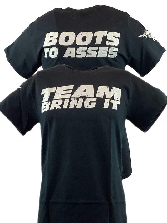 The Rock Team Bring It Boots to Asses Mens Black T-shirt Sports Mem, Cards & Fan Shop > Fan Apparel & Souvenirs > Wrestling by Hybrid Tees | Extreme Wrestling Shirts