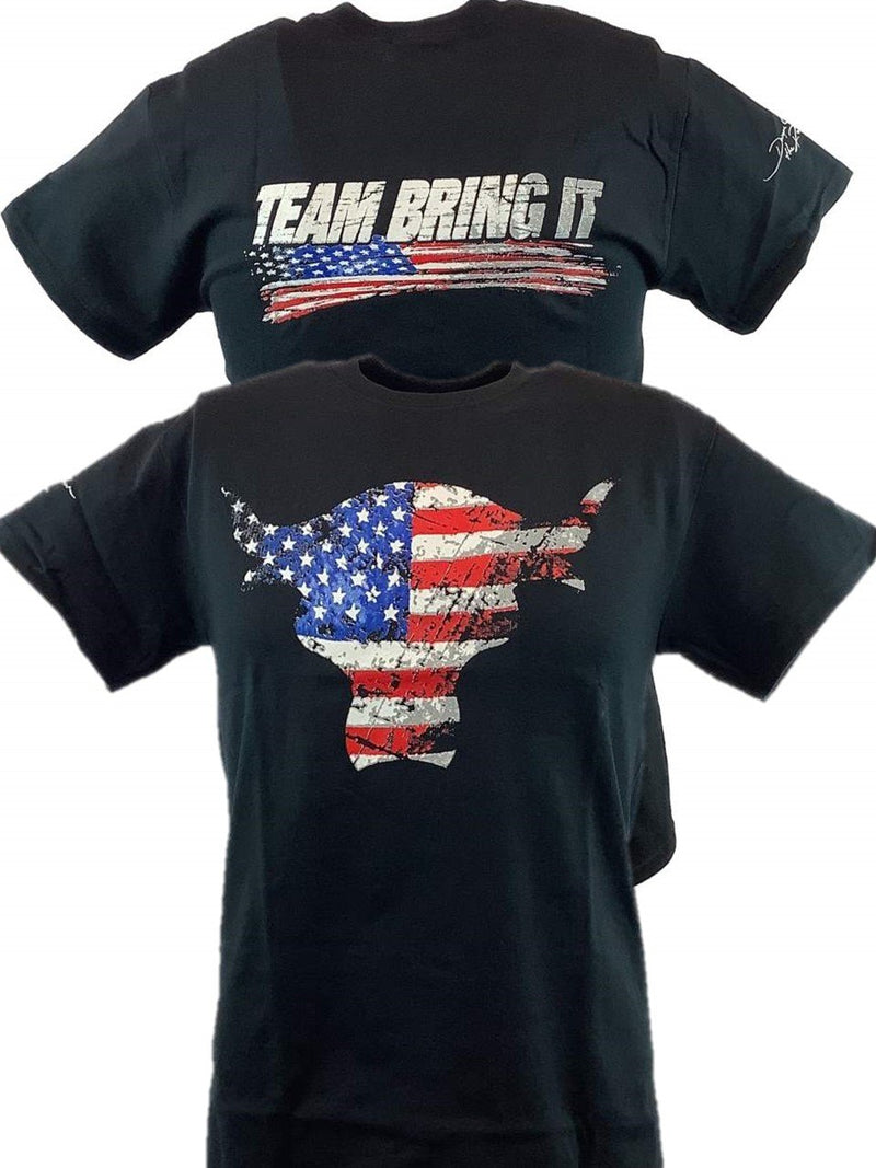 Load image into Gallery viewer, The Rock Team Bring It USA Bull Red White Blue Mens T-shirt Sports Mem, Cards &amp; Fan Shop &gt; Fan Apparel &amp; Souvenirs &gt; Wrestling by Hybrid Tees | Extreme Wrestling Shirts
