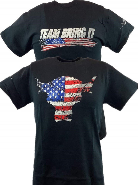 The Rock Team Bring It USA Bull Red White Blue Mens T-shirt Sports Mem, Cards & Fan Shop > Fan Apparel & Souvenirs > Wrestling by Hybrid Tees | Extreme Wrestling Shirts