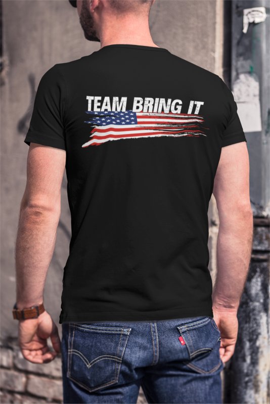 Load image into Gallery viewer, The Rock Team Bring It USA Bull Red White Blue Mens T-shirt Sports Mem, Cards &amp; Fan Shop &gt; Fan Apparel &amp; Souvenirs &gt; Wrestling by Hybrid Tees | Extreme Wrestling Shirts
