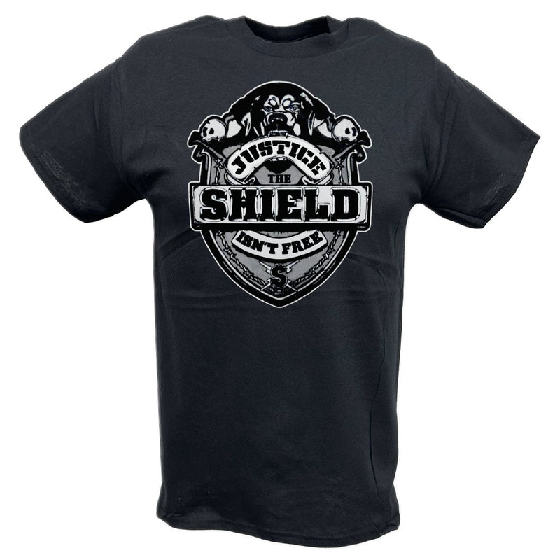 Load image into Gallery viewer, The Shield Justice Isn&#39;t Free Reigns Ambrose Rollins WWE Mens Black T-Shirt by EWS | Extreme Wrestling Shirts
