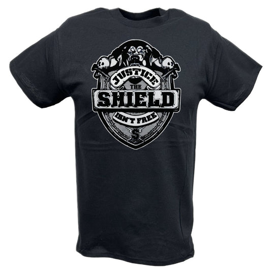 The Shield Justice Isn't Free Reigns Ambrose Rollins WWE Mens Black T-Shirt by EWS | Extreme Wrestling Shirts