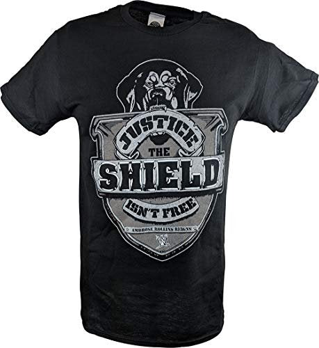 The Shield Justice Isn't Free Reigns Ambrose Rollins WWE Mens Black T-Shirt by WWE | Extreme Wrestling Shirts