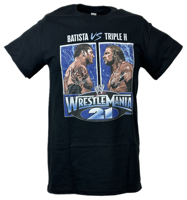 Triple H Vs Batista WrestleMania 21 Black T-shirt by EWS | Extreme Wrestling Shirts