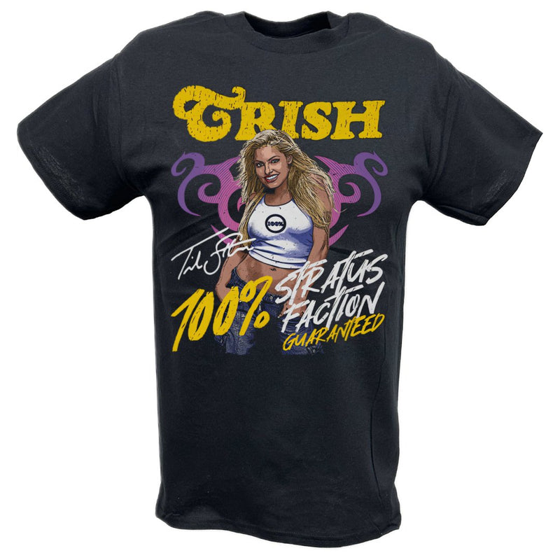 Load image into Gallery viewer, Trish Stratus 100 Percent Stratusfaction Guaranteed BlackT-shirt by EWS | Extreme Wrestling Shirts
