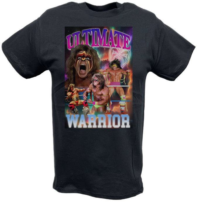 Ultimate Warrior Poster Print Pose Black T-shirt by EWS | Extreme Wrestling Shirts