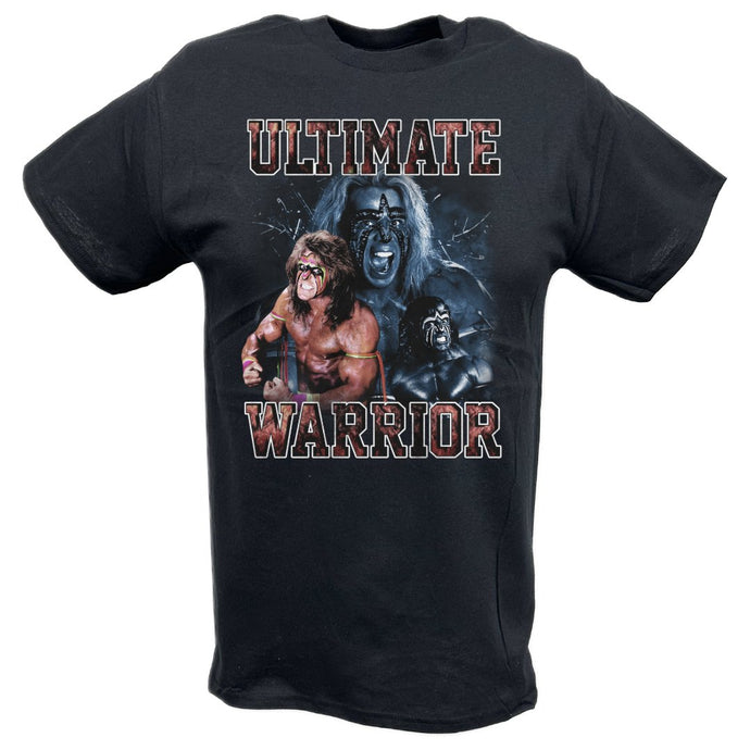 Ultimate Warrior Three Pose Flex Black T-shirt by EWS | Extreme Wrestling Shirts