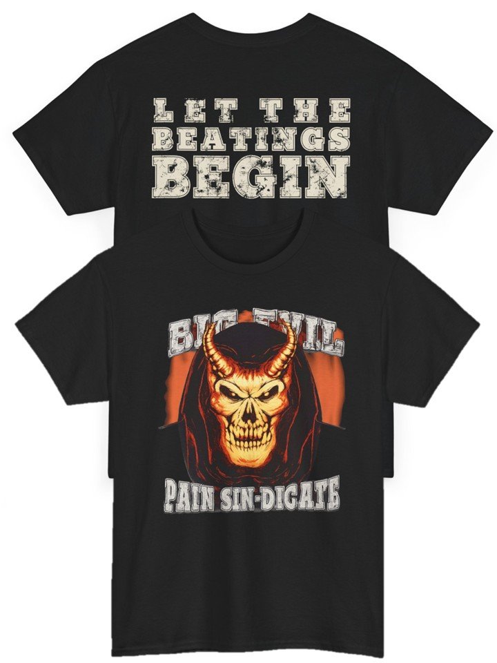Load image into Gallery viewer, Undertaker Big Evil Pain Sindicate Let Beatings Begin T-shirt by EWS | Extreme Wrestling Shirts
