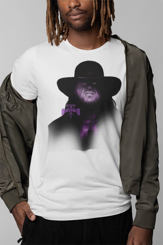 Load image into Gallery viewer, Undertaker Purple Phenom Mens White T-shirt by EWS | Extreme Wrestling Shirts
