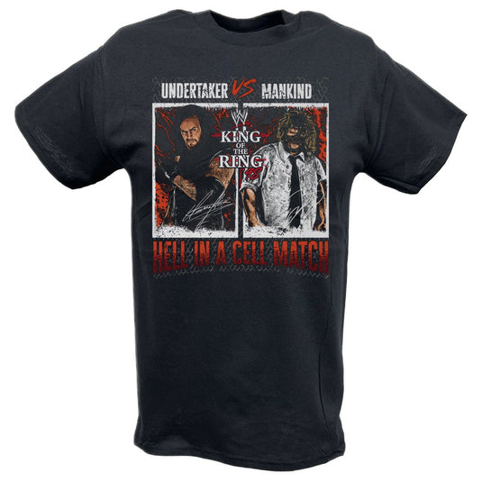 Undertaker vs Mankind Hell In A Cell King Of The Ring Black T-shirt by EWS | Extreme Wrestling Shirts