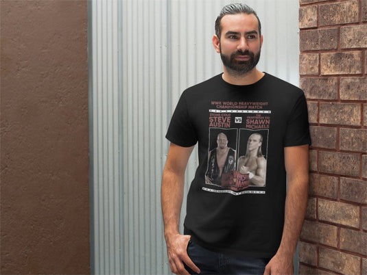 Wrestlemania 14 Stone Cold vs Shawn Michaels Mens Black T-shirt by EWS | Extreme Wrestling Shirts