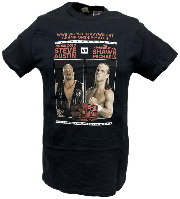 Wrestlemania 14 Stone Cold vs Shawn Michaels WWE Mens Black T-shirt by EWS | Extreme Wrestling Shirts