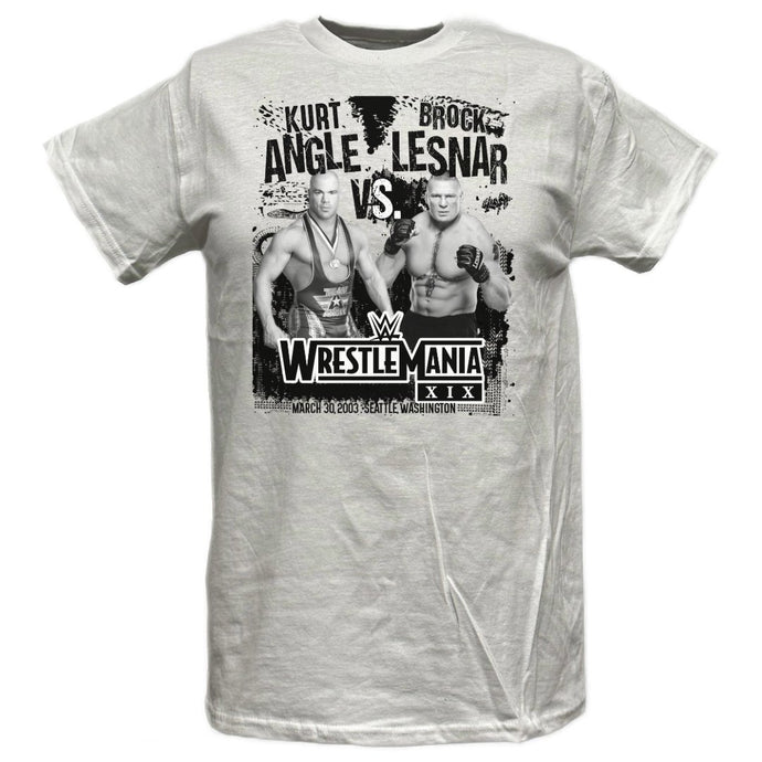 WrestleMania 19 XIX WWE Kurt Angle vs Brock Lesnar Mens White T-shirt Sports Mem, Cards & Fan Shop > Fan Apparel & Souvenirs > Wrestling by EWS | Extreme Wrestling Shirts