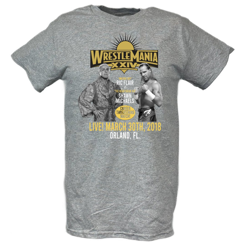 Load image into Gallery viewer, Wrestlemania 24 XXIV Ric Flair vs Shawn Michaels Mens Grey T-shirt Sports Mem, Cards &amp; Fan Shop > Fan Apparel &amp; Souvenirs > Wrestling by EWS | Extreme Wrestling Shirts

