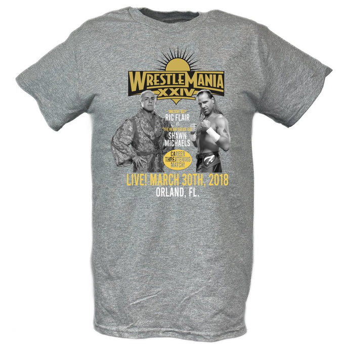 Wrestlemania 24 XXIV Ric Flair vs Shawn Michaels WWE Mens Grey T-shirt Sports Mem, Cards & Fan Shop > Fan Apparel & Souvenirs > Wrestling by EWS | Extreme Wrestling Shirts