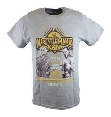 Load image into Gallery viewer, Wrestlemania 24 XXIV Ric Flair vs Shawn Michaels WWE Mens Grey T-shirt Sports Mem, Cards &amp; Fan Shop &gt; Fan Apparel &amp; Souvenirs &gt; Wrestling by WWE | Extreme Wrestling Shirts
