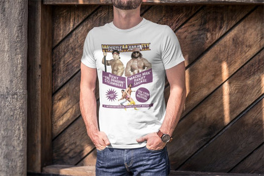 Wrestlemania 3 Ricky Dragon Steamboat vs Macho Man Randy Savage WWE Mens T-shirt Sports Mem, Cards & Fan Shop > Fan Apparel & Souvenirs > Wrestling by EWS | Extreme Wrestling Shirts