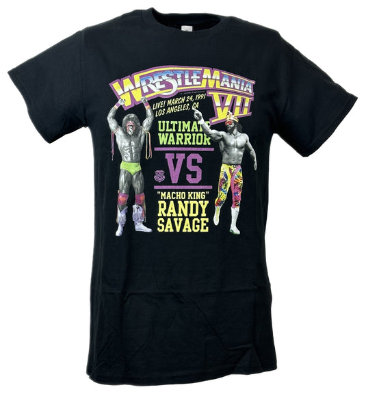 Wrestlemania 7 VII Macho Man Ultimate Warrior Black T-shirt by WWE | Extreme Wrestling Shirts