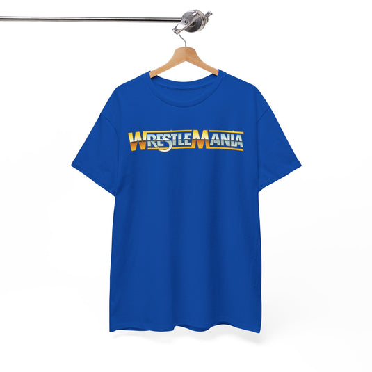 Wrestlemania Original Nostalgic Logo Blue T-shirt by EWS | Extreme Wrestling Shirts