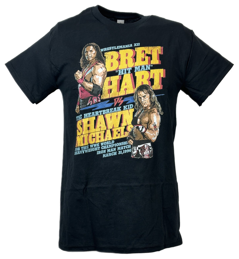 Load image into Gallery viewer, Wrestlemania XII Bret Hart Vs Shawn Michaels Black T-shirt by EWS | Extreme Wrestling Shirts
