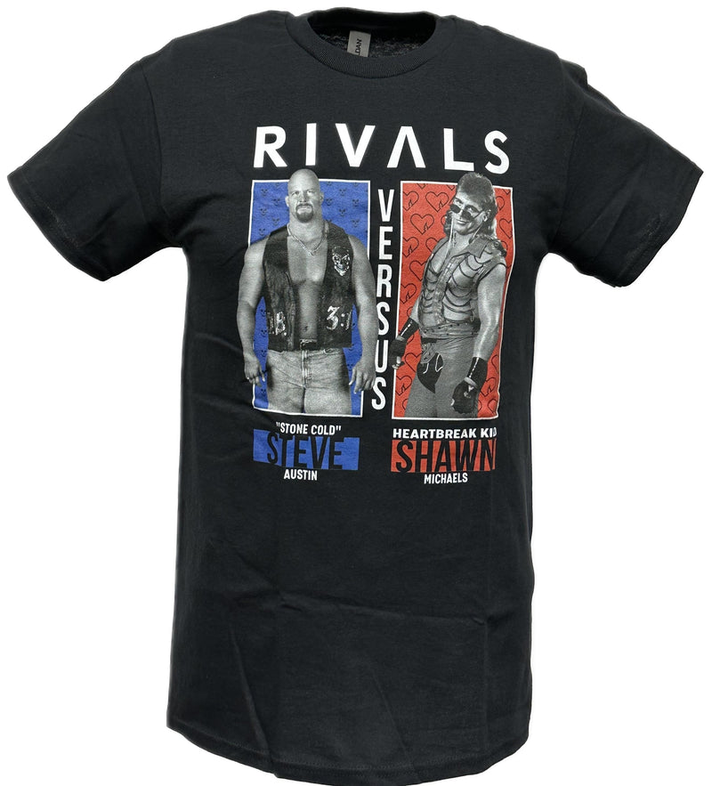 Load image into Gallery viewer, WWE Rivals Stone Cold Steve Austin vs Shawn Michaels Mens Black T-shirt by WWE | Extreme Wrestling Shirts
