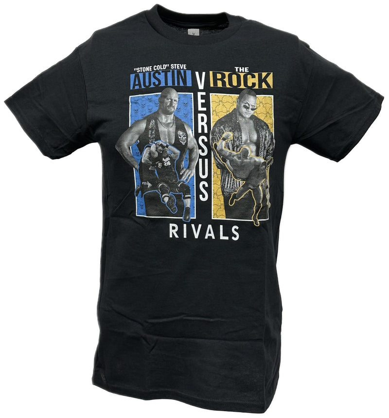 Load image into Gallery viewer, WWE Rivals Stone Cold Steve Austin vs The Rock Mens Black T-shirt by WWE | Extreme Wrestling Shirts
