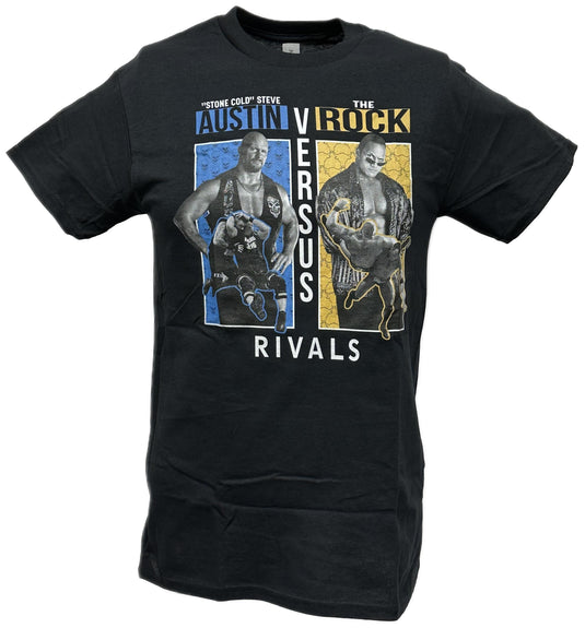 WWE Rivals Stone Cold Steve Austin vs The Rock Mens Black T-shirt by WWE | Extreme Wrestling Shirts