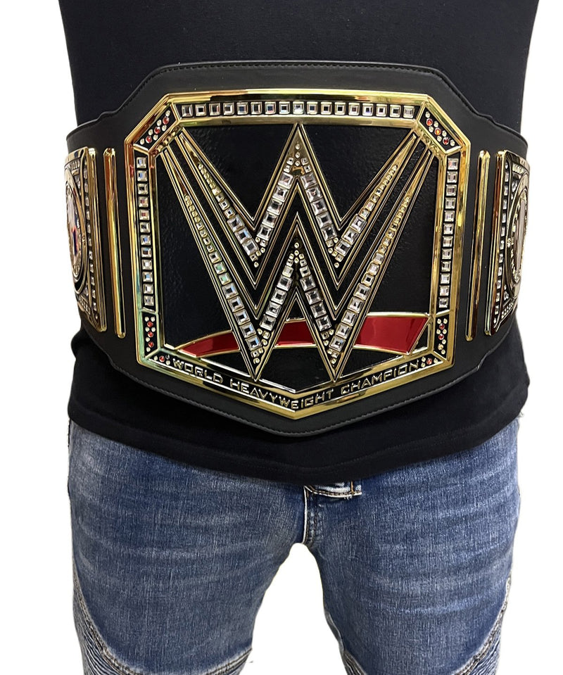 Load image into Gallery viewer, WWE World Heavyweight Championship Replica Title Belt Black Adult Size by EWS | Extreme Wrestling Shirts
