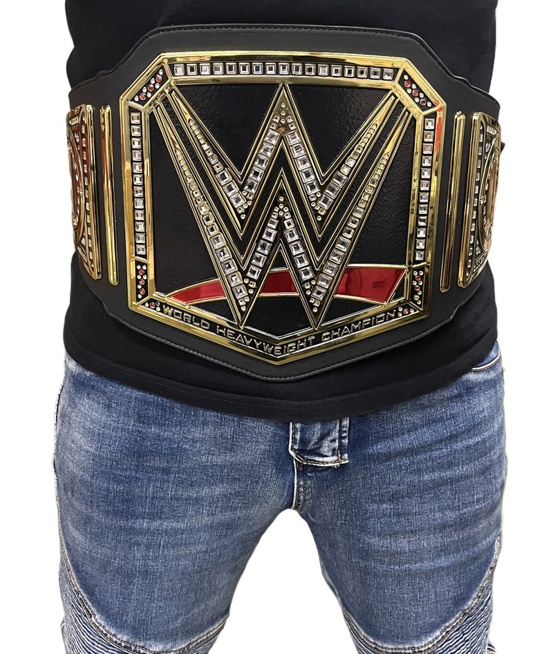 Load image into Gallery viewer, WWE World Heavyweight Championship Replica Title Belt Black Adult Size by EWS | Extreme Wrestling Shirts
