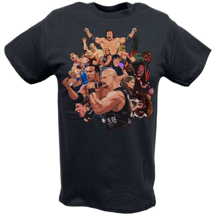 WWF Attitude Era Superstars Collage T-shirt by EWS | Extreme Wrestling Shirts