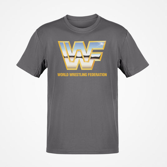 WWF Retro Gold Logo World Wrestling Federation Grey T-shirt by EWS | Extreme Wrestling Shirts
