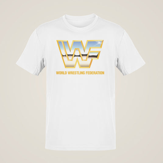 WWF Retro Gold Logo World Wrestling Federation White T-shirt-S by EWS | Extreme Wrestling Shirts