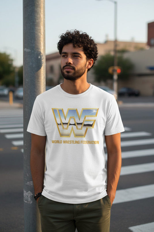 WWF Retro Gold Logo World Wrestling Federation White T-shirt-S by EWS | Extreme Wrestling Shirts
