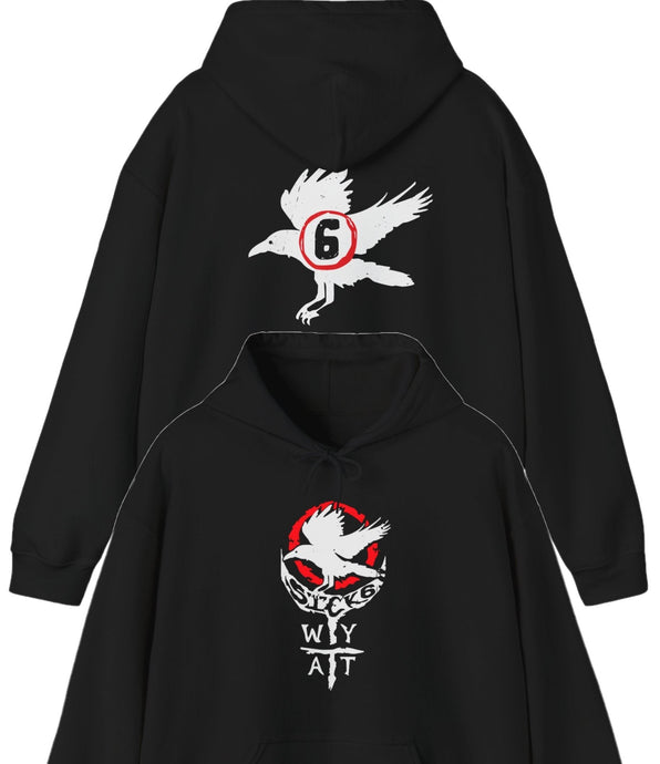 Wyatt Sicks 6 White Crow Black Pullover Hoody by EWS | Extreme Wrestling Shirts