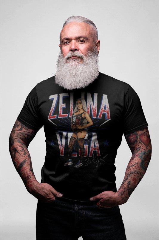 Load image into Gallery viewer, Zelina Vega LWO Stars Black T-shirt by EWS | Extreme Wrestling Shirts
