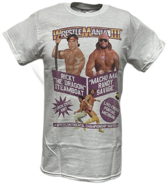 Wrestlemania 3 Ricky Dragon Steamboat vs Macho Man Randy Savage WWE Mens T-shirt
