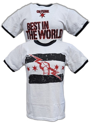 CM Punk Best In The World Mens White Ringer T-shirt