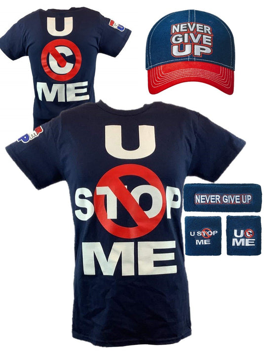 John Cena Navy Blue U Can't Stop Me Mens Costume T-shirt Hat Wristbands