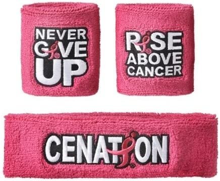 John Cena Pink Rise Above Cancer Headband Wristbands Set