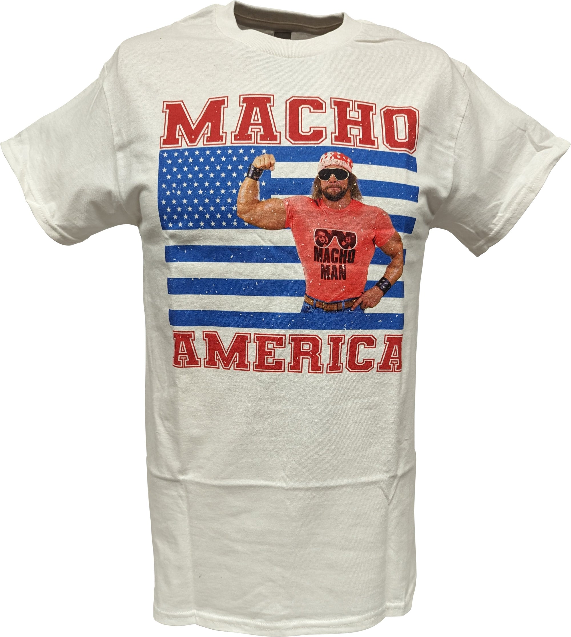 Macho Man Randy Flag Mens White T-shirt - Extreme Wrestling Shirts