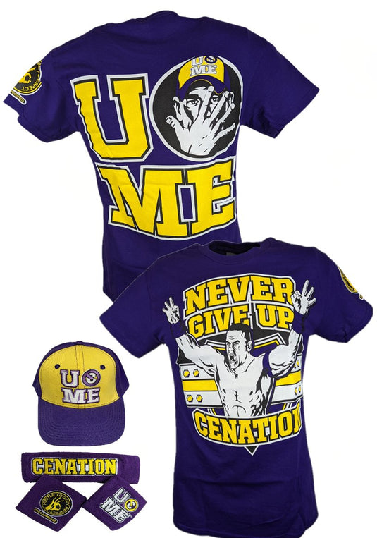 John Cena Mens Purple Costume Hat T-shirt Wristbands
