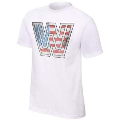 WWE Logo American Flag Mens Lightweight White T-shirt