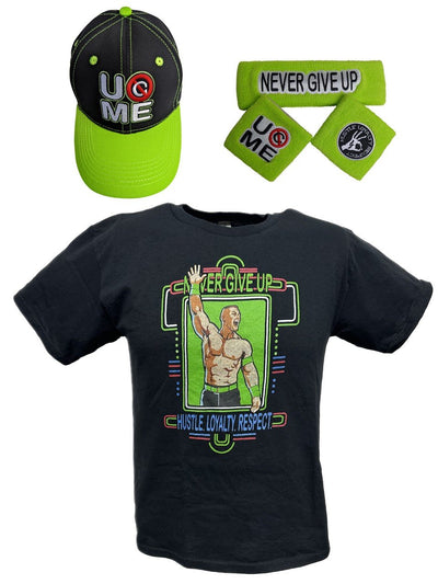 John Cena Kids Neon Green Boys Costume T-shirt Hat Wristbands